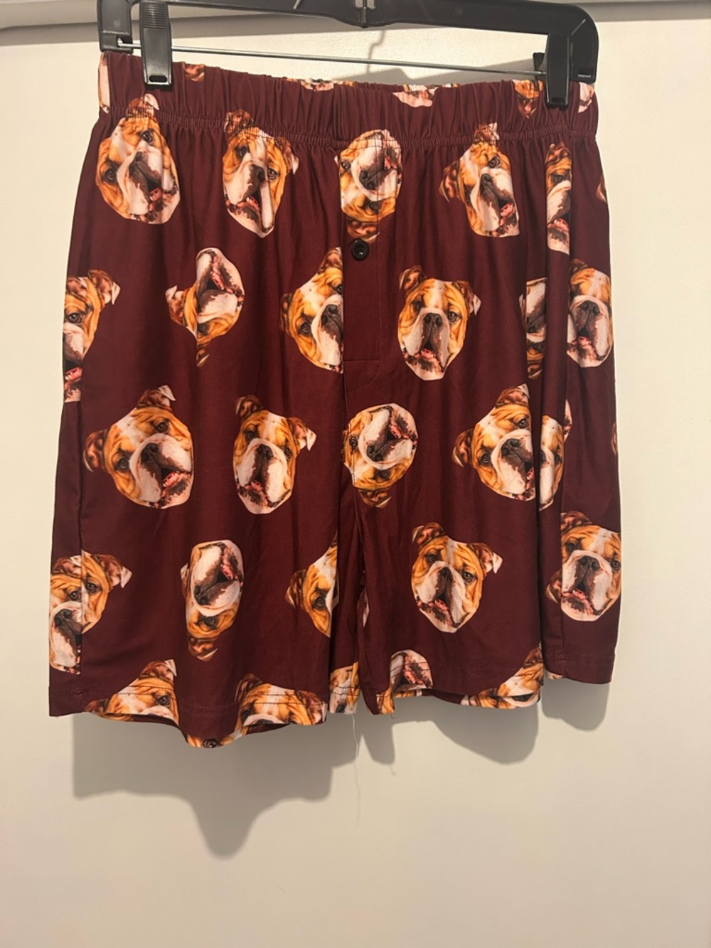 Bulldog-Print Maroon Boxer Briefs for Men